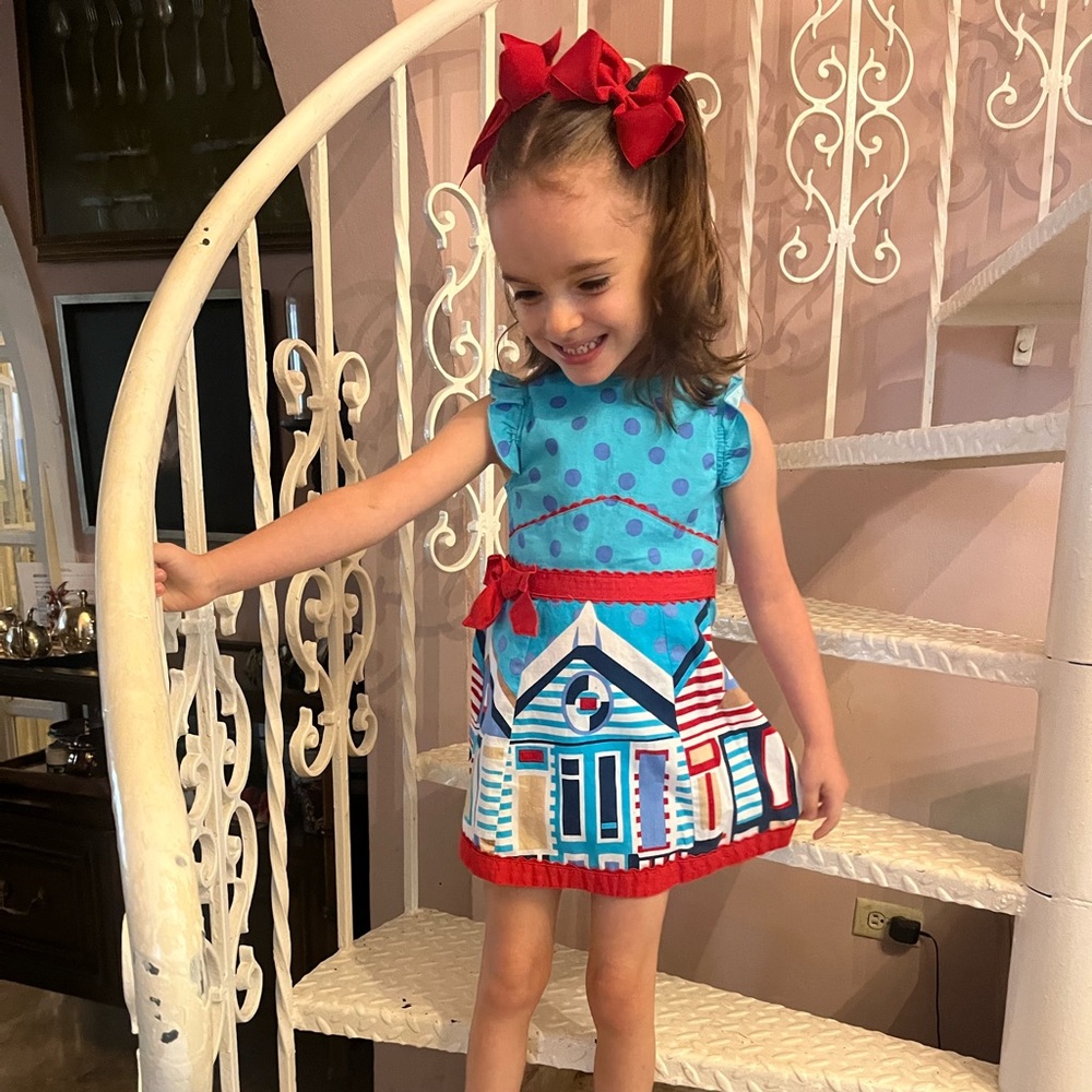 Vintage Colorful Kids Dress with House Print